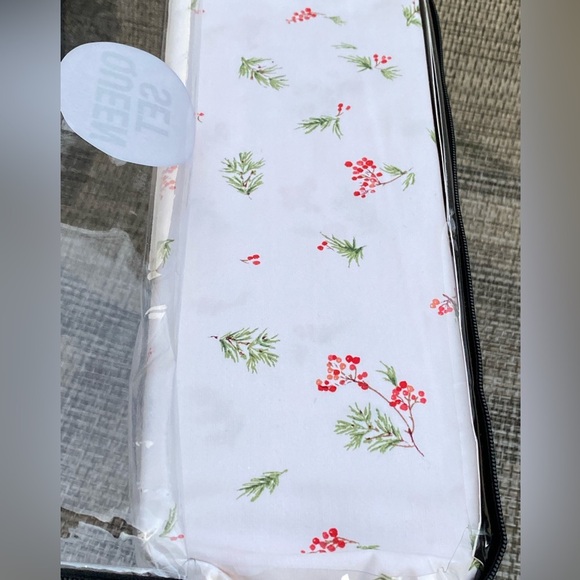 Lauren Ralph Lauren Red Green White Forest Holiday Cotton QUEEN Sheet Set 4pc - Picture 9 of 12